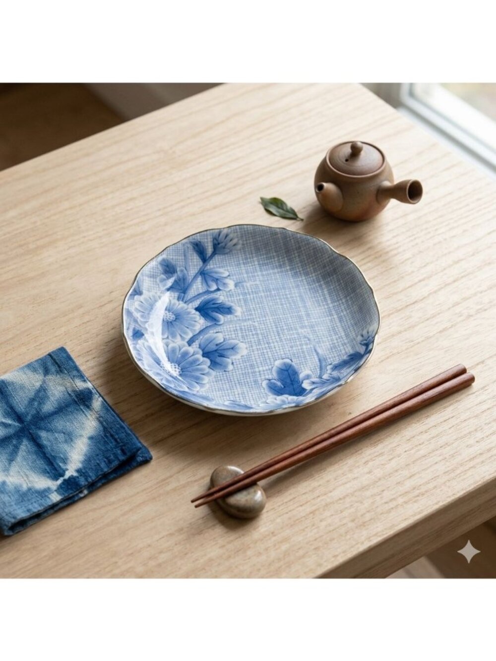 Japanese Blue White Chrysanthemum Scalloped Porcelain 6" Salad Plate